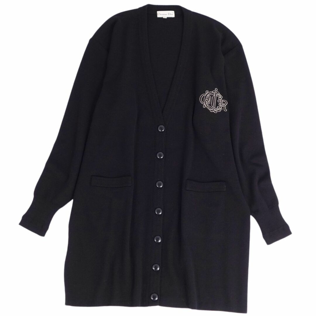 美品 Vintage クリスチャンディオール Christian Dior ニット カーディガン ロングスリーブ ロゴ刺繍 ウール トップス レディース M ブラック | フリマアプリ ラクマ