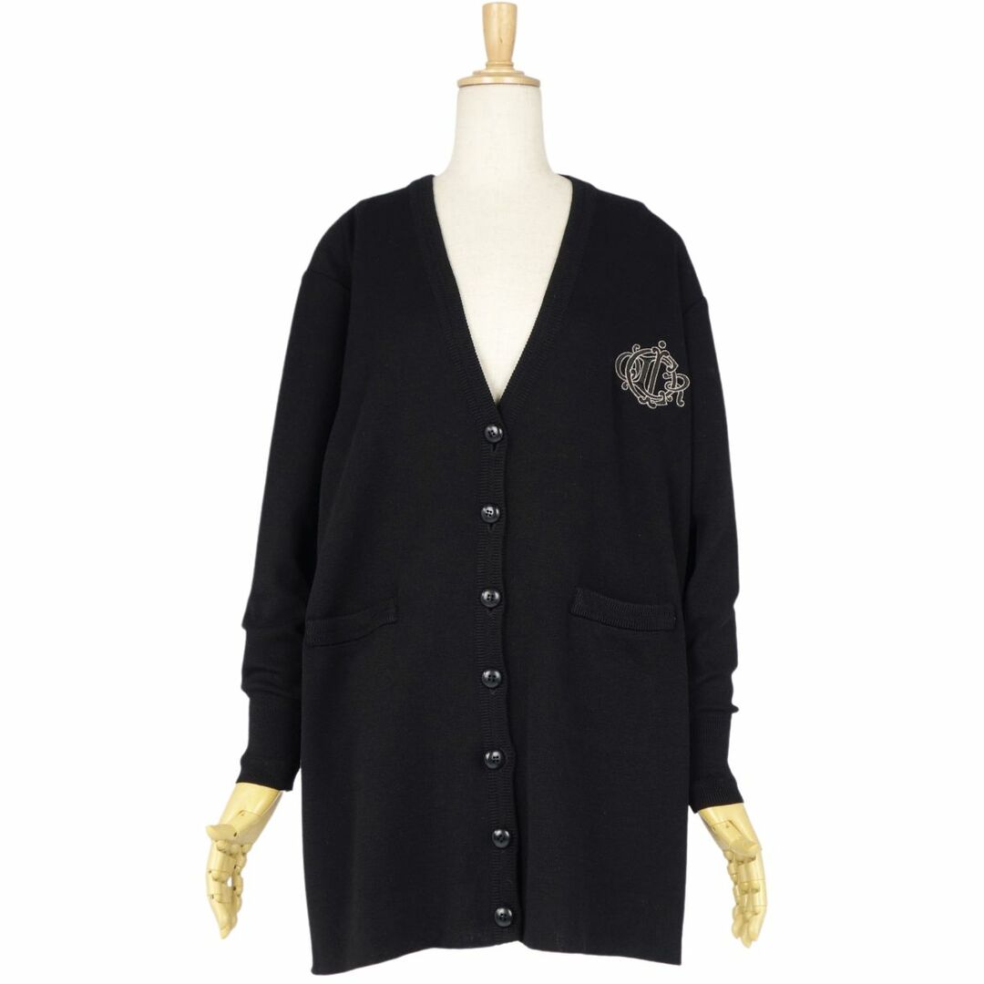 美品 Vintage クリスチャンディオール Christian Dior ニット カーディガン ロングスリーブ ロゴ刺繍 ウール トップス レディース M ブラック