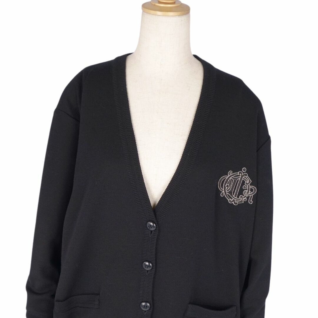 美品 Vintage クリスチャンディオール Christian Dior ニット カーディガン ロングスリーブ ロゴ刺繍 ウール トップス レディース M ブラック