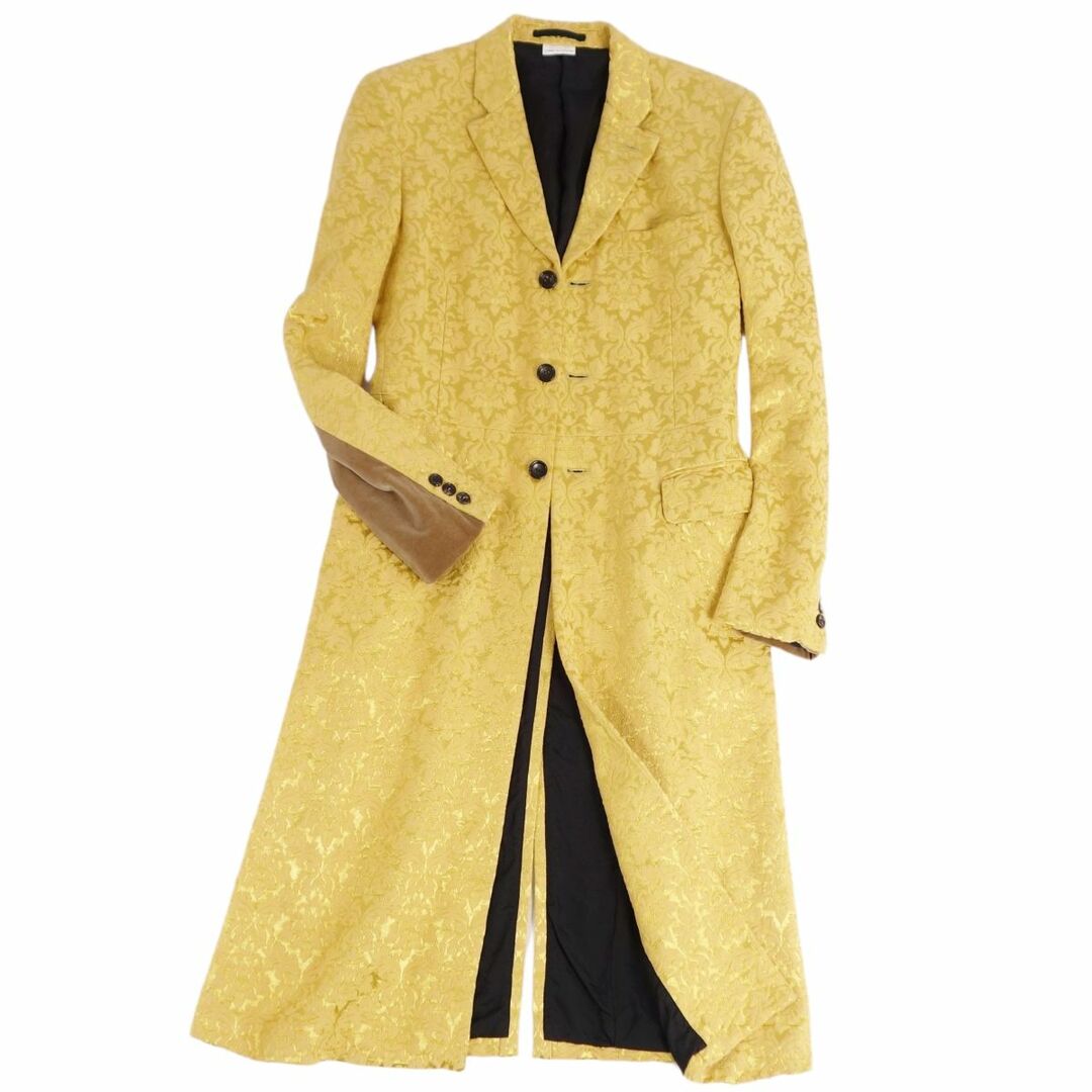 美品 コムデギャルソンオムプリュス COMME des GARCONS HOMME PLUS コート チェスターコート ロングコート 総柄 アウター メンズ XS ゴールド