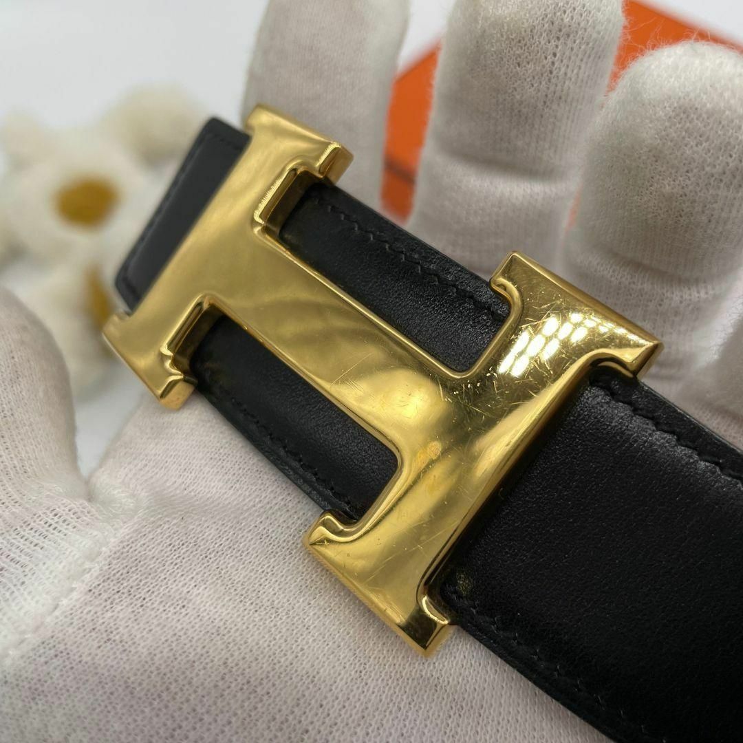 Hermes - HERMES エルメス Hベルト ベルト ブラック ボックスカーフ