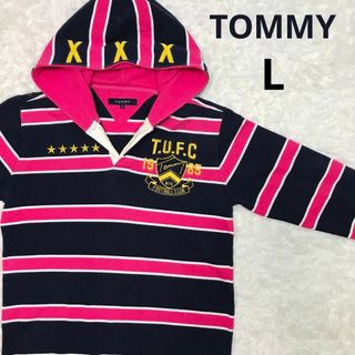 トミー(TOMMY)のTOMMY　紺ピンクボーダー　フーディー　長袖パーカー　L(パーカー)