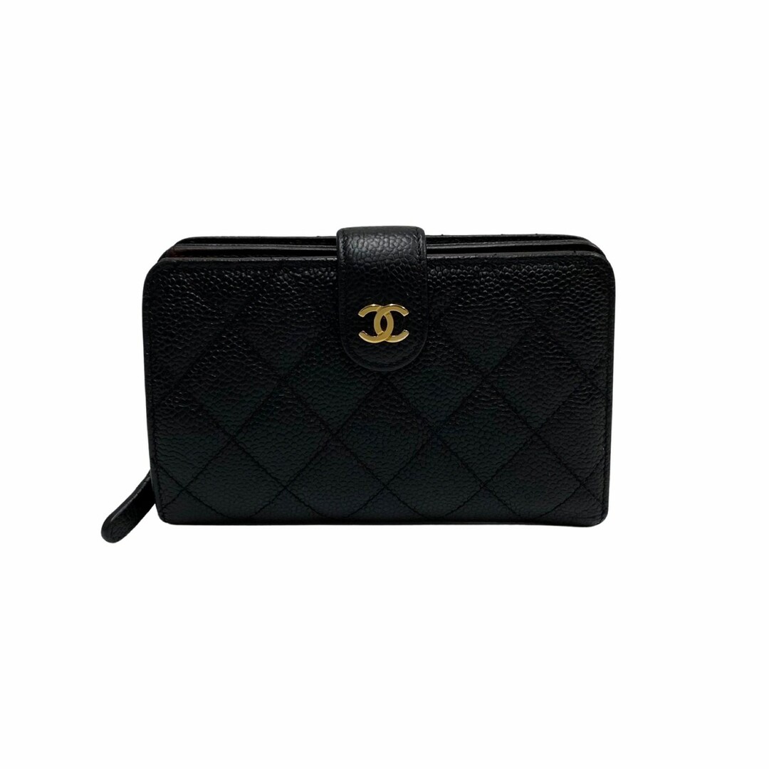 極 美品 箱付 シール カード有 16番台 CHANEL シャネル マトラッセ ラムスキン レザー 本革 二つ折り 財布 ミニ ウォレット ブラック 22496