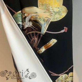 黒留袖/5点セット/裄丈66cm】逸品！！螺鈿細工 作家物 鶴と扇の通販 by