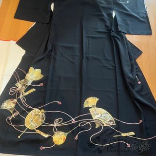黒留袖/5点セット/裄丈66cm】逸品!!螺鈿細工 作家物 鶴と扇の通販 by