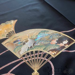 黒留袖/5点セット/裄丈66cm】逸品！！螺鈿細工 作家物 鶴と扇の通販 by