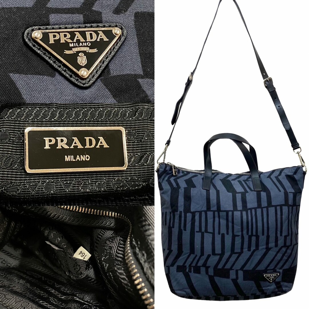 PRADA - 極 美品 PRADA プラダ 三角ロゴ 金具 総柄 コットン レザー