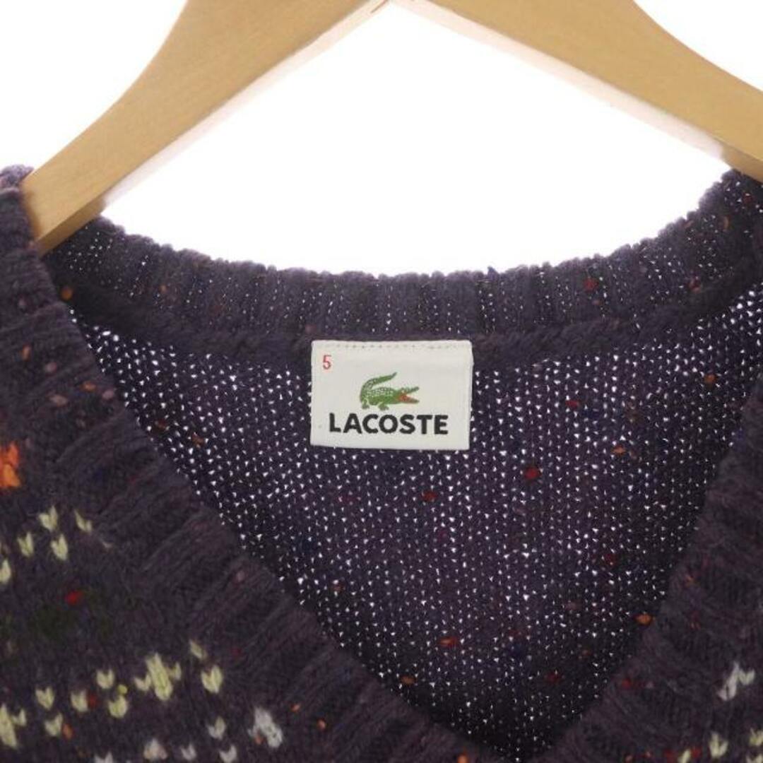 LACOSTE(ラコステ)のLACOSTE ミックスニット ベスト プルオーバー 柄 L 紫 マルチカラー メンズのトップス(ニット/セーター)の商品写真