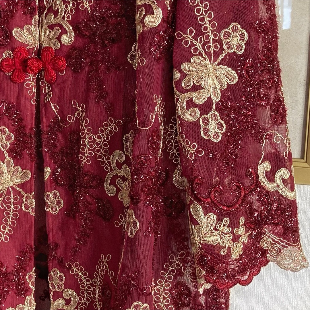 GUNNE SAX(ガニーサックス)の美品 ヴィンテージ ロングジャケット 花柄 刺繍 レース ジャガード レッド 赤 レディースのジャケット/アウター(ロングコート)の商品写真