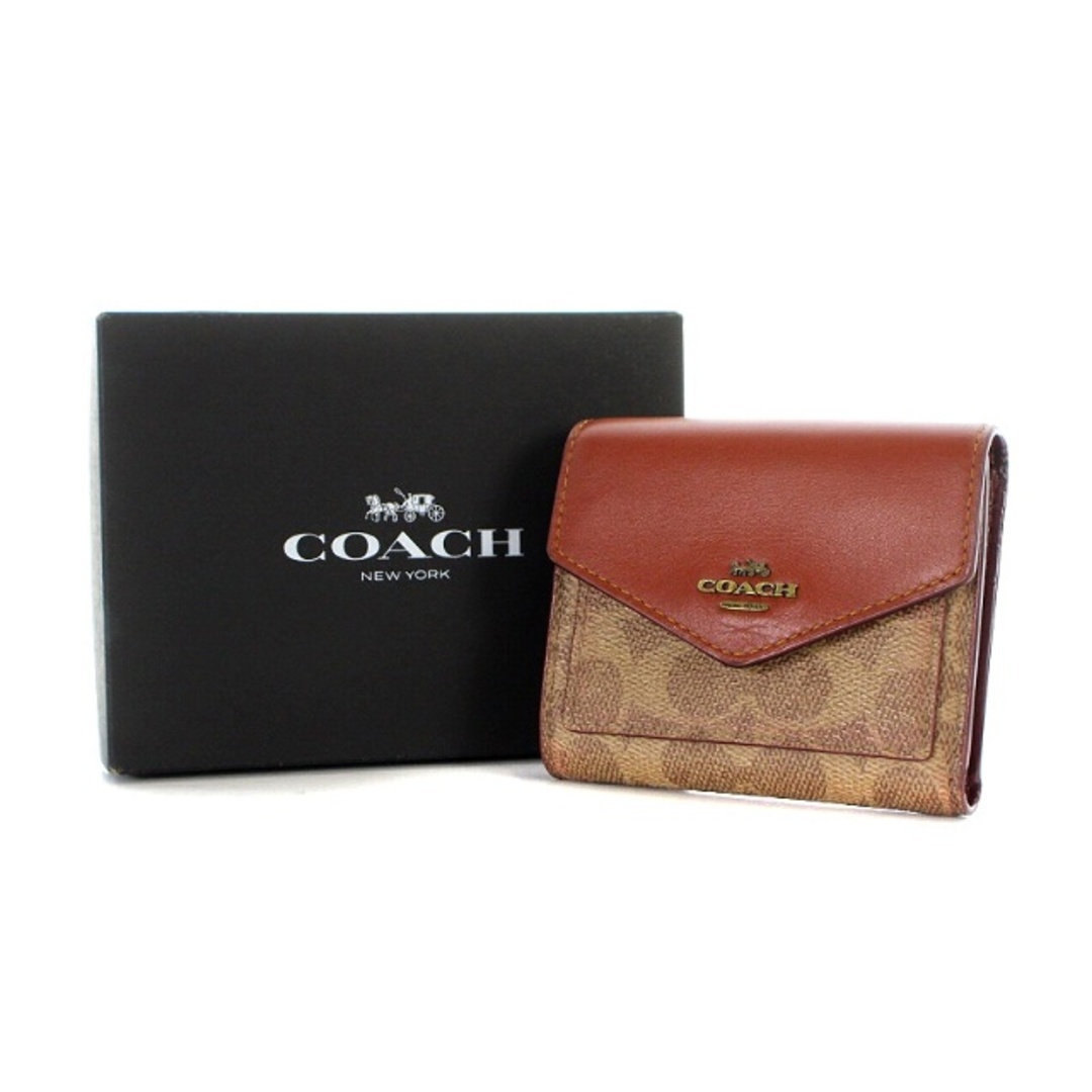 COACH ラグジュアリー カラーブロック シグネチャー レザー 三つ折り財布