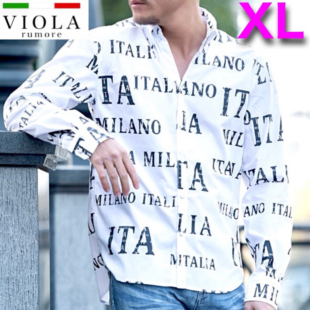 VIOLA - ヴィオラ 総柄プリント長袖シャツ XLサイズ ホワイト×ブラック