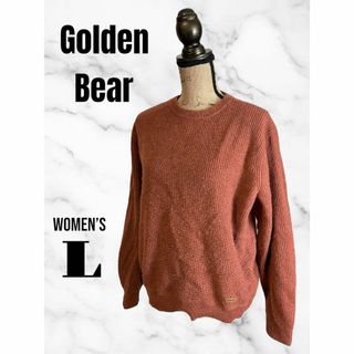 ゴールデンベア(Golden Bear)の【golden bear】クルーネックウールニット　革ロゴ　レッド系　L(ニット/セーター)