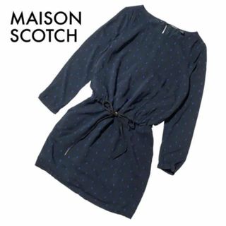 メゾンスコッチ(MAISON SCOTCH)のメゾンスコッチ 長袖シャツワンピース 1 S〜M ドット柄 レザーリボン 古着(ひざ丈ワンピース)