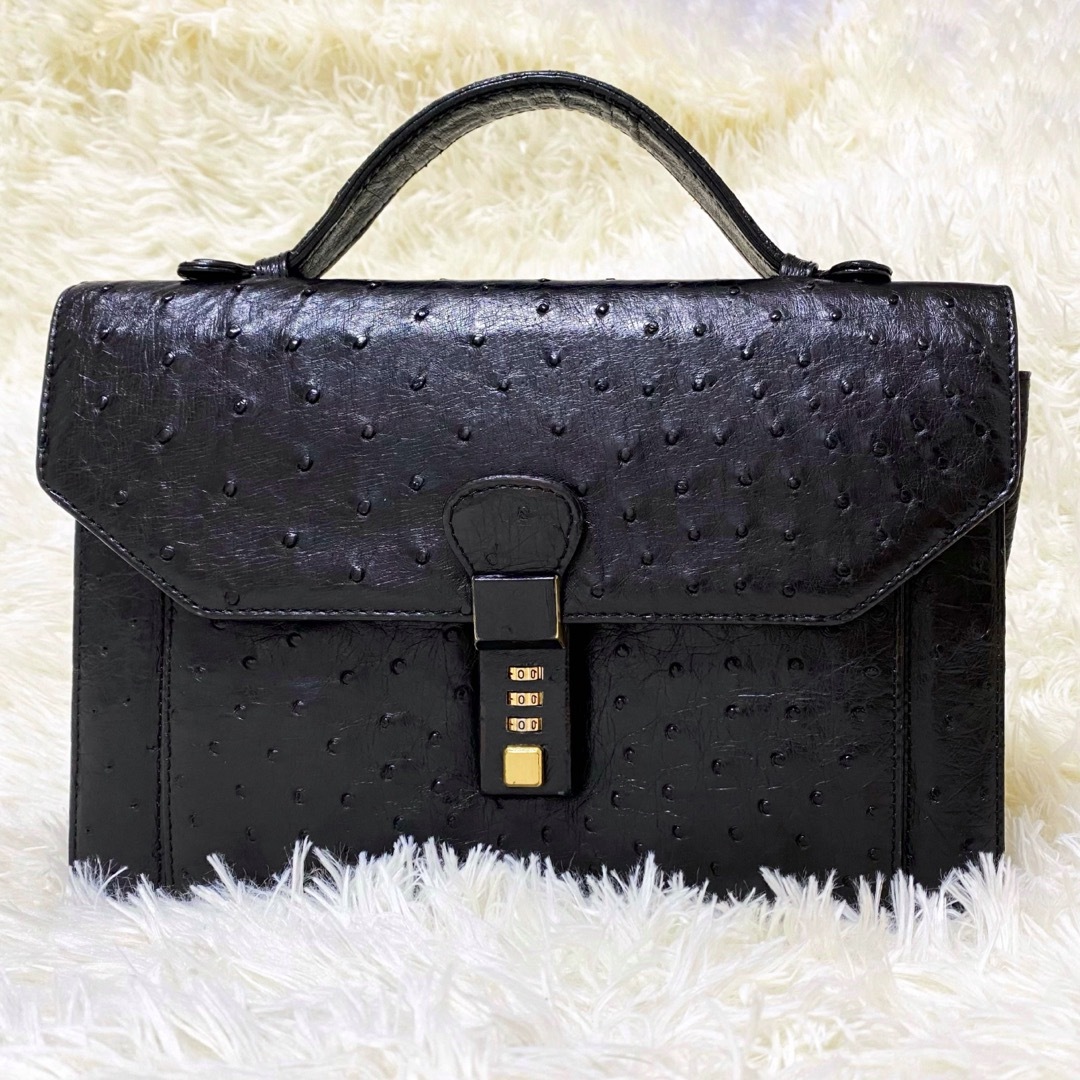 【至高の高級感】 オーストリッチ セカンドバッグ ダイアルロック ゴールド金具
