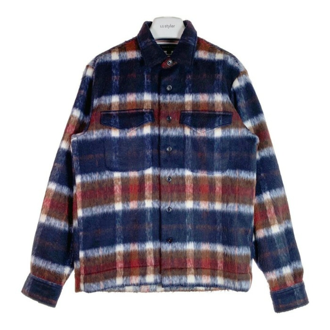 ★トミーヒルフィガー Shadow Check Overshirt Desert Sky Multi モヘア チェックシャツ ネイビー/レッド sizeS