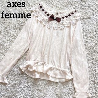 アクシーズファム(axes femme)の美品 axes femme アクシーズファム 胸元レース リボン  トップス M(ニット/セーター)