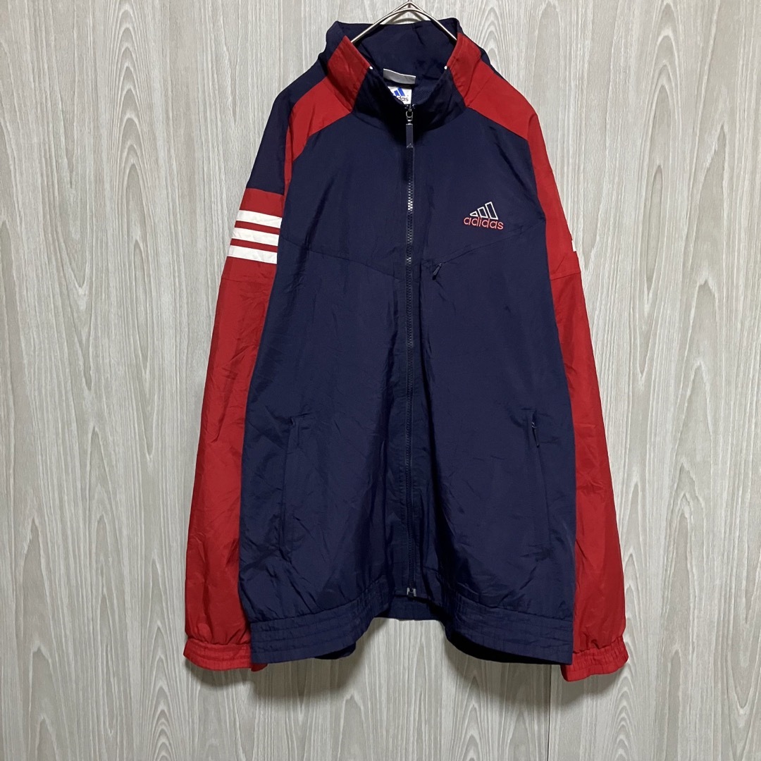 adidas - Z897アディダスナイロンジャケットワンポイント刺繍ロゴ90s青