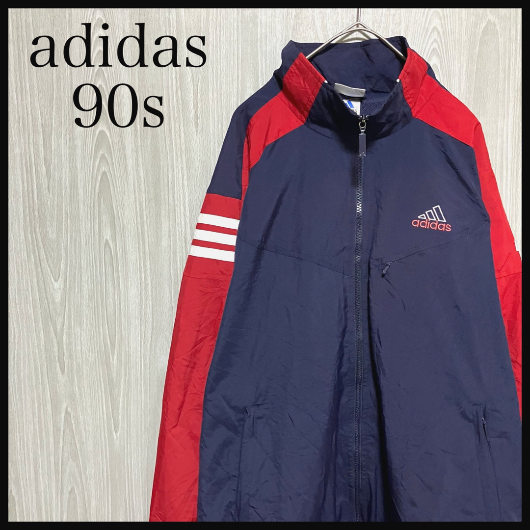 adidas - Z897アディダスナイロンジャケットワンポイント刺繍ロゴ90s青
