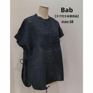 Bab 【タグ付き未使用品】 コットン 半袖 サイドリボン ブラウス ブラック(シャツ/ブラウス(半袖/袖なし))