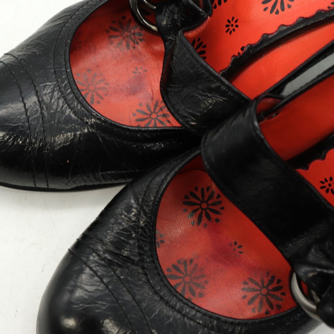 アナスイ パンプス ラウンドトゥ レザー ミドルヒール フォーマル ブランド シューズ 靴 レディース 23.5サイズ ブラック ANNA SUI