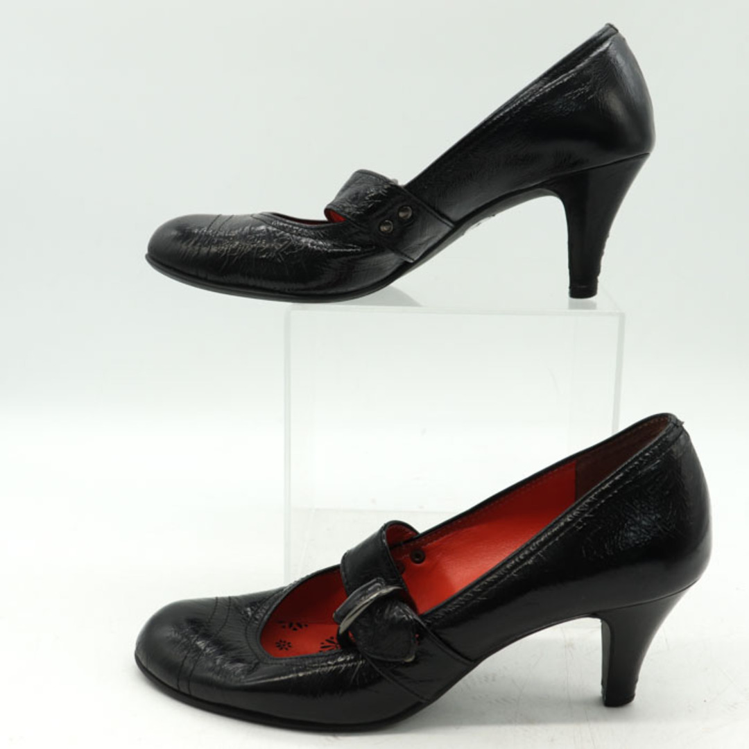 アナスイ パンプス ラウンドトゥ レザー ミドルヒール フォーマル ブランド シューズ 靴 レディース 23.5サイズ ブラック ANNA SUI