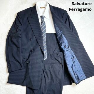 サルヴァトーレフェラガモ(Salvatore Ferragamo)のSalvatore Ferragamo ダブル スーツ ネイビー ストライプ(セットアップ)