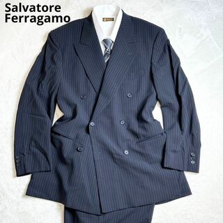 Salvatore Ferragamo ダブル スーツ ネイビー ストライプ