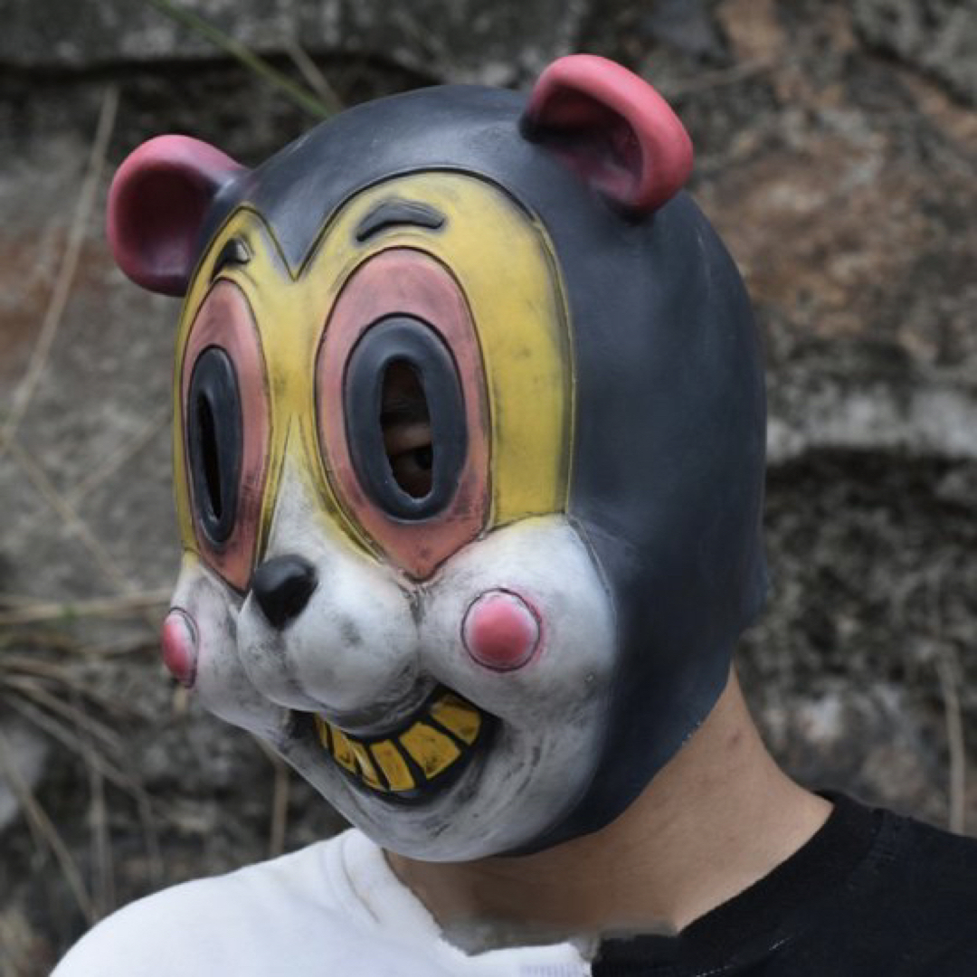 不気味なくま ホラーマスク 被り物 お面 レトロ ハロウィン 文化祭
