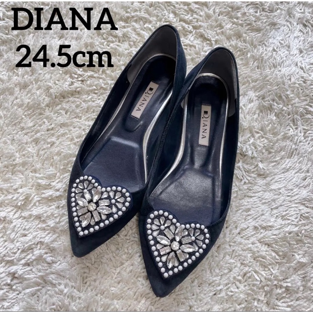 DIANA ダイアナ ♡ハート ビジュー パンプス ネイビー 24.5cm | フリマアプリ ラクマ