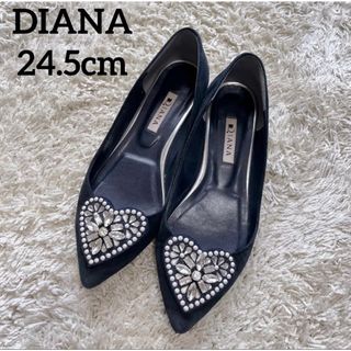 ダイアナ(DIANA)のDIANA ダイアナ ♡ハート ビジュー パンプス ネイビー 24.5cm(ハイヒール/パンプス)