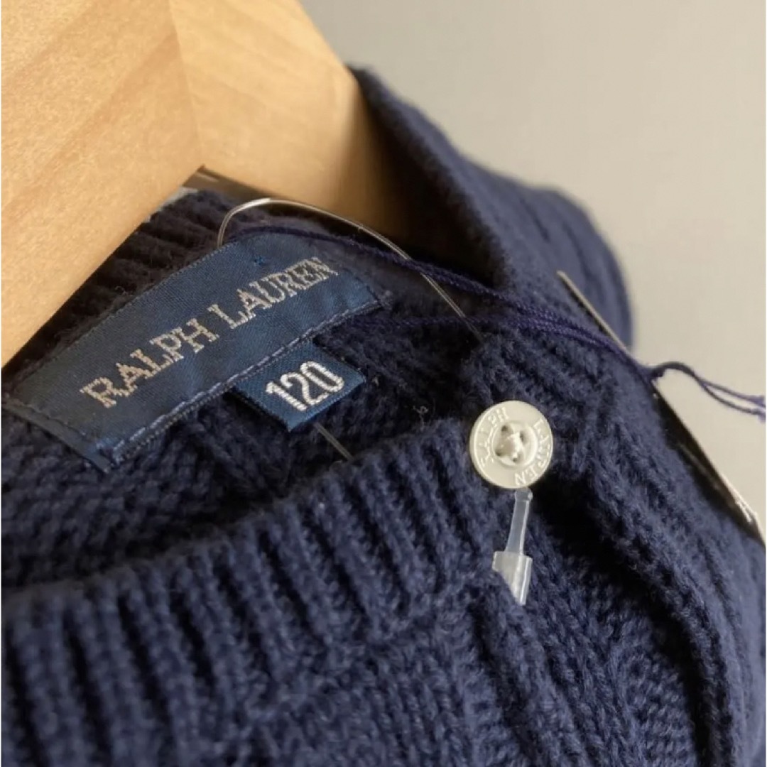 Ralph Lauren(ラルフローレン)の新品！ラルフローレン 長袖　ケーブル編み　ニット　ボレロ　紺　ポニー　フォーマル キッズ/ベビー/マタニティのキッズ服女の子用(90cm~)(ジャケット/上着)の商品写真