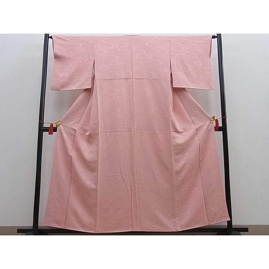 平和屋野田店■上質な色無地 流水地紋 珊瑚色 逸品 n-mz6156