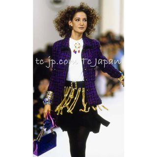 シャネル(CHANEL)の美品 シャネル 貴重 ヴィンテージ・パープル・ブラック・ツイード・ジャケット・スカート・スーツ 36 38(スーツ)