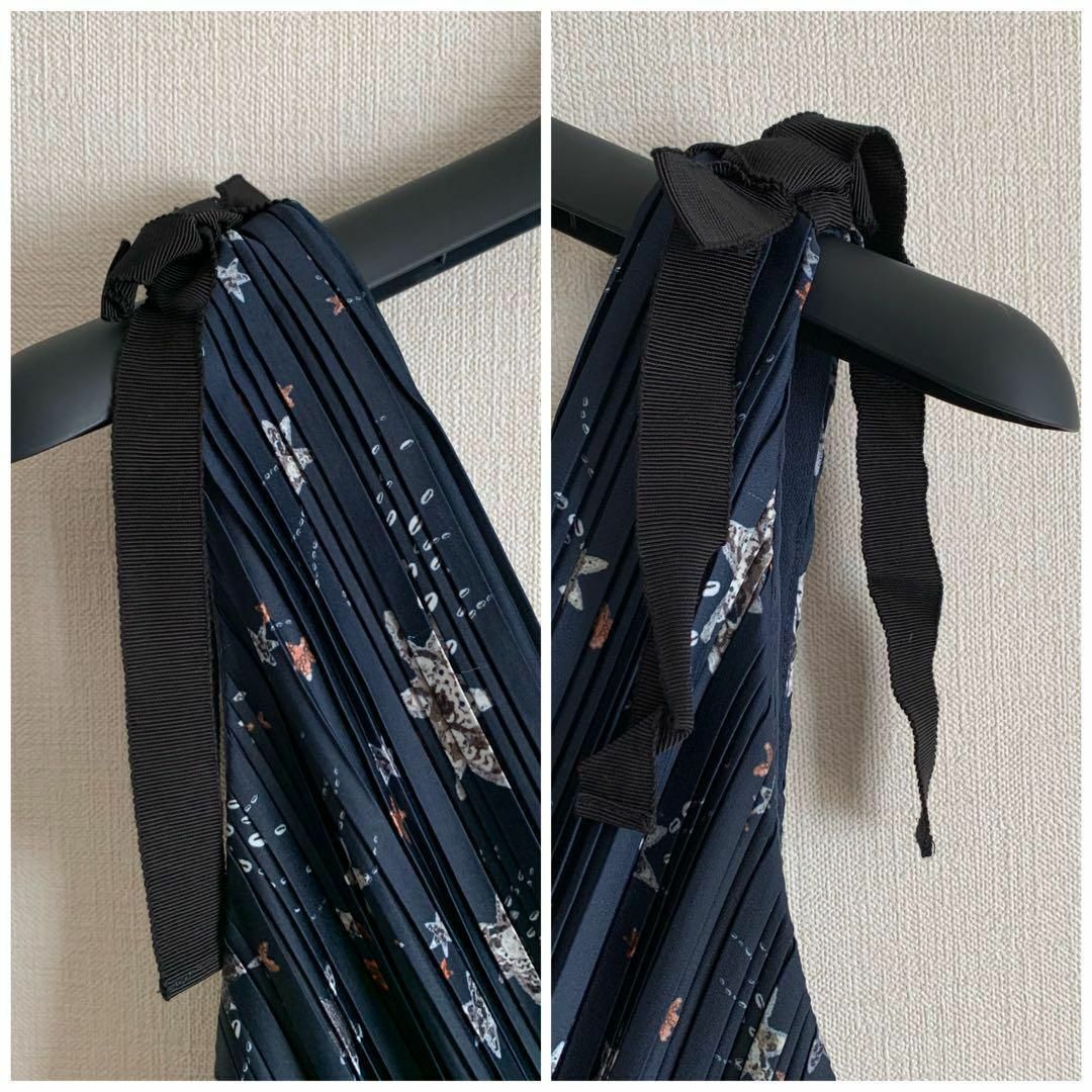 SELF PORTRAIT(セルフポートレイト)の極美品 セルフポートレイト プリーツミディカクテルワンピース ドレス 紺 US2 レディースのワンピース(ロングワンピース/マキシワンピース)の商品写真