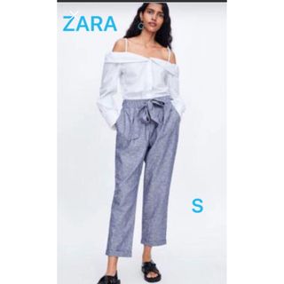 ザラ(ZARA)のZARA 綿麻　テーパードパンツ　コットンリネンS(クロップドパンツ)