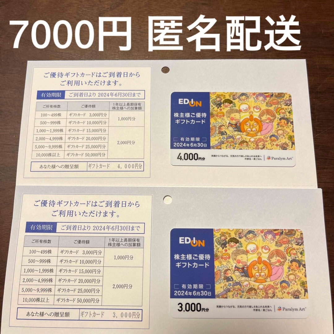 エディオン　株主優待　7000円