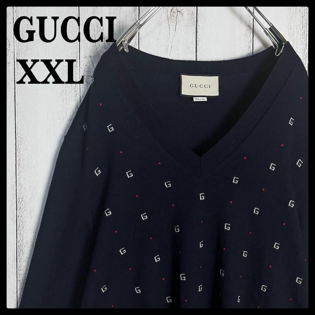 希少XXLサイズ】グッチ☆総柄入りVネックニット GG柄 入手困難 即完売-