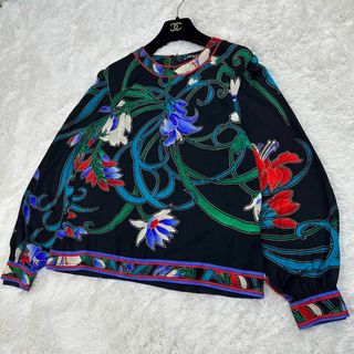 【希少XLサイズ】レオナール 総柄 ノーカラー 長袖シャツ トップス フラワー