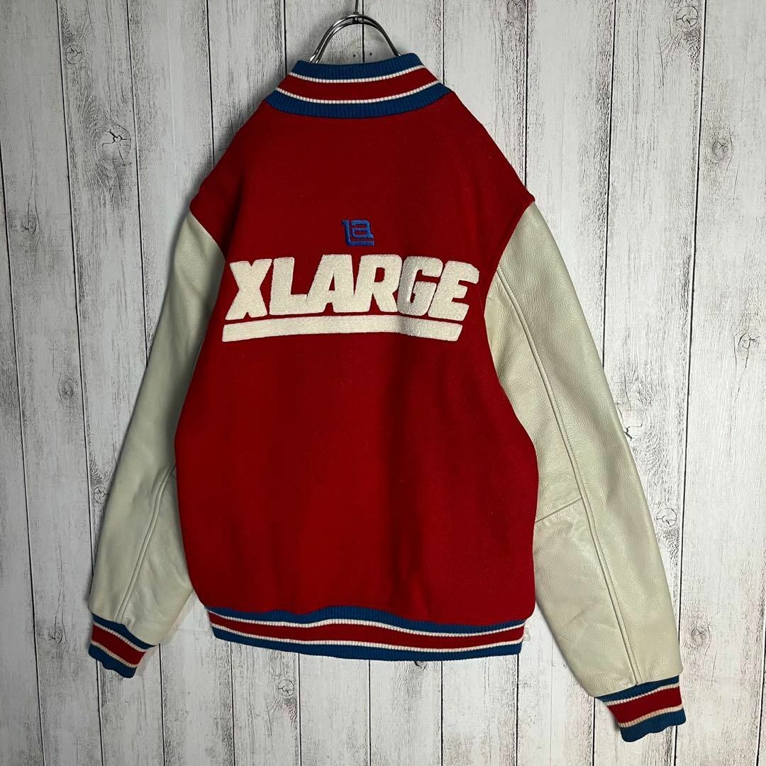 XLARGE - エクストララージ☆両面刺繍ロゴ入り袖レザースタジャン 入手