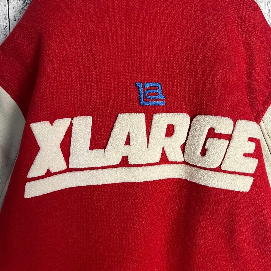 XLARGE - エクストララージ☆両面刺繍ロゴ入り袖レザースタジャン 入手