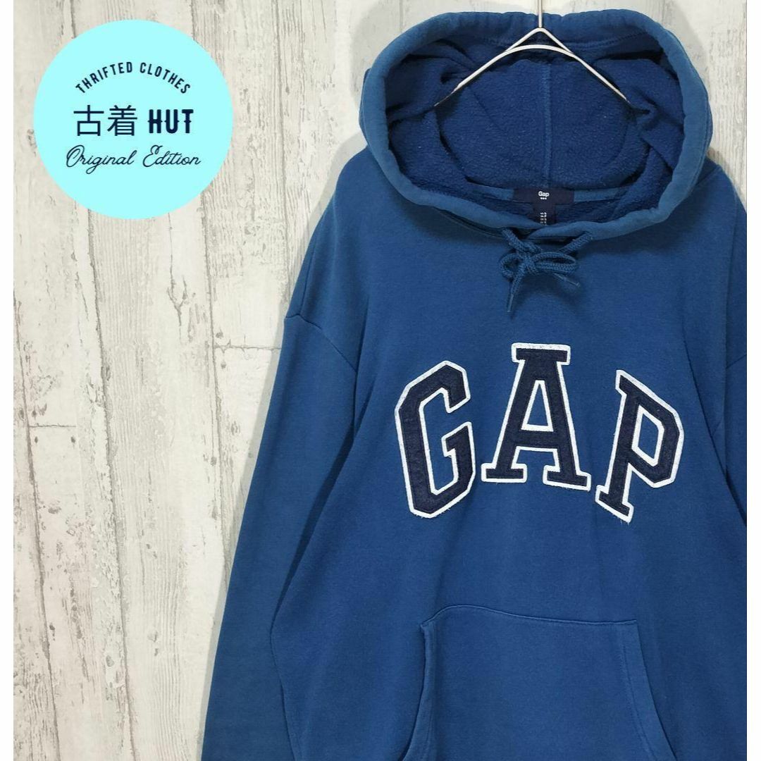 ギャップ GAP パーカー　ターコイズ　裏起毛　S　ビッグロゴ　デカロゴアメカジ