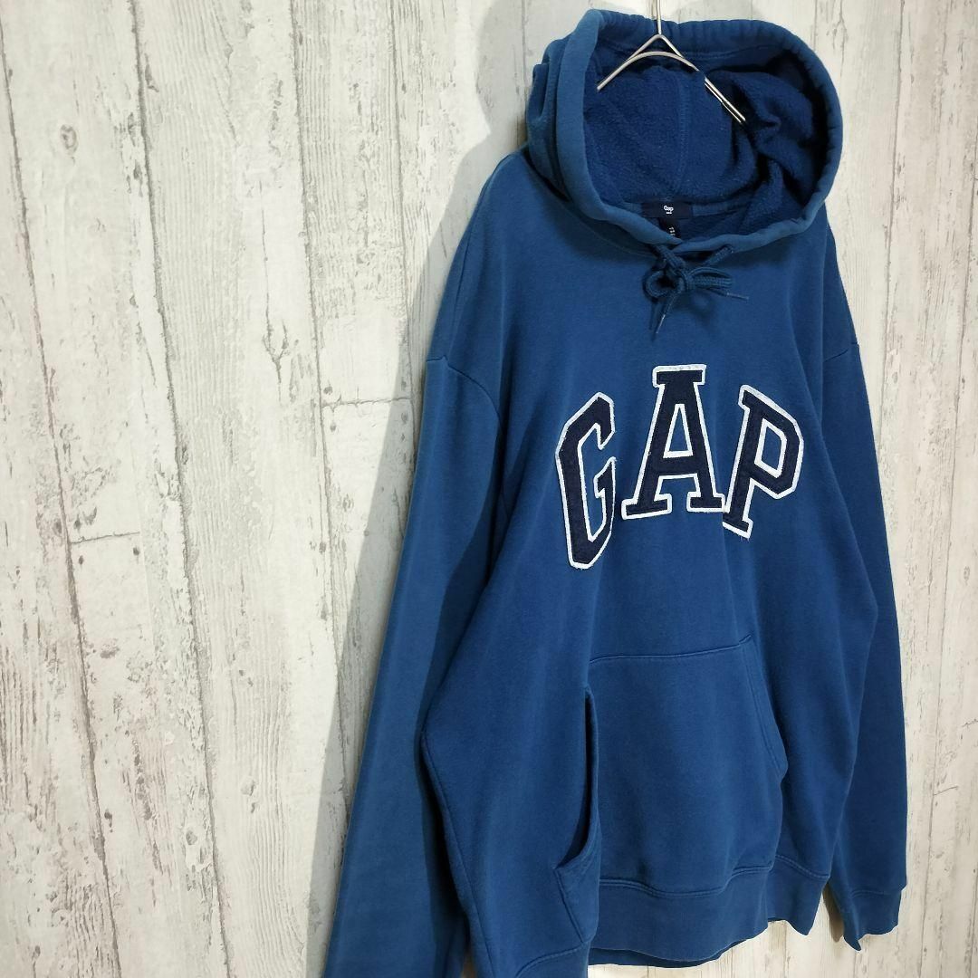 ギャップ GAP パーカー　ターコイズ　裏起毛　S　ビッグロゴ　デカロゴアメカジ