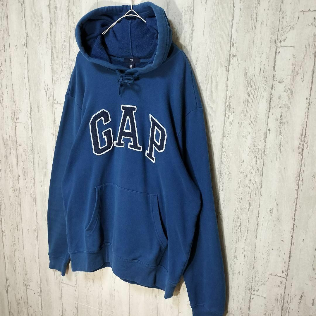 ギャップ GAP パーカー　ターコイズ　裏起毛　S　ビッグロゴ　デカロゴアメカジ