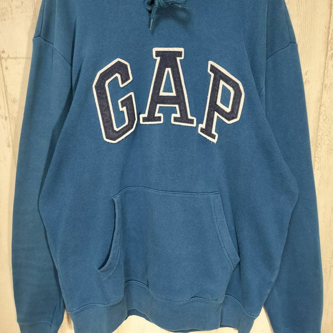 ギャップ GAP パーカー　ターコイズ　裏起毛　S　ビッグロゴ　デカロゴアメカジ