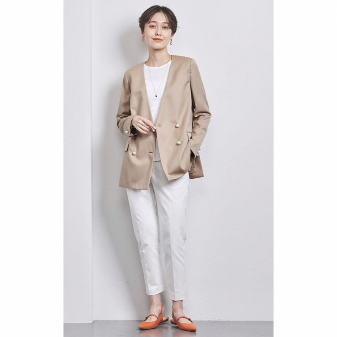 UNITED ARROWS - W パールモチーフ Vノーカラー ジャケットの通販 by
