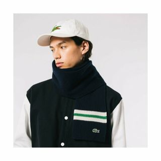 ラコステ(LACOSTE)の【ネイビー】リブニットラインマフラー(マフラー)