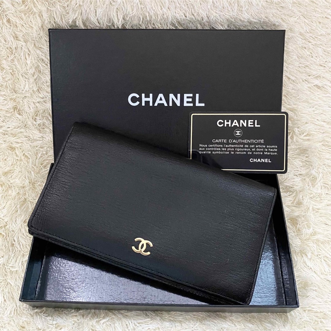 美品✨CHANEL ココマーク 二つ折り 長財布 レザー ブラック-