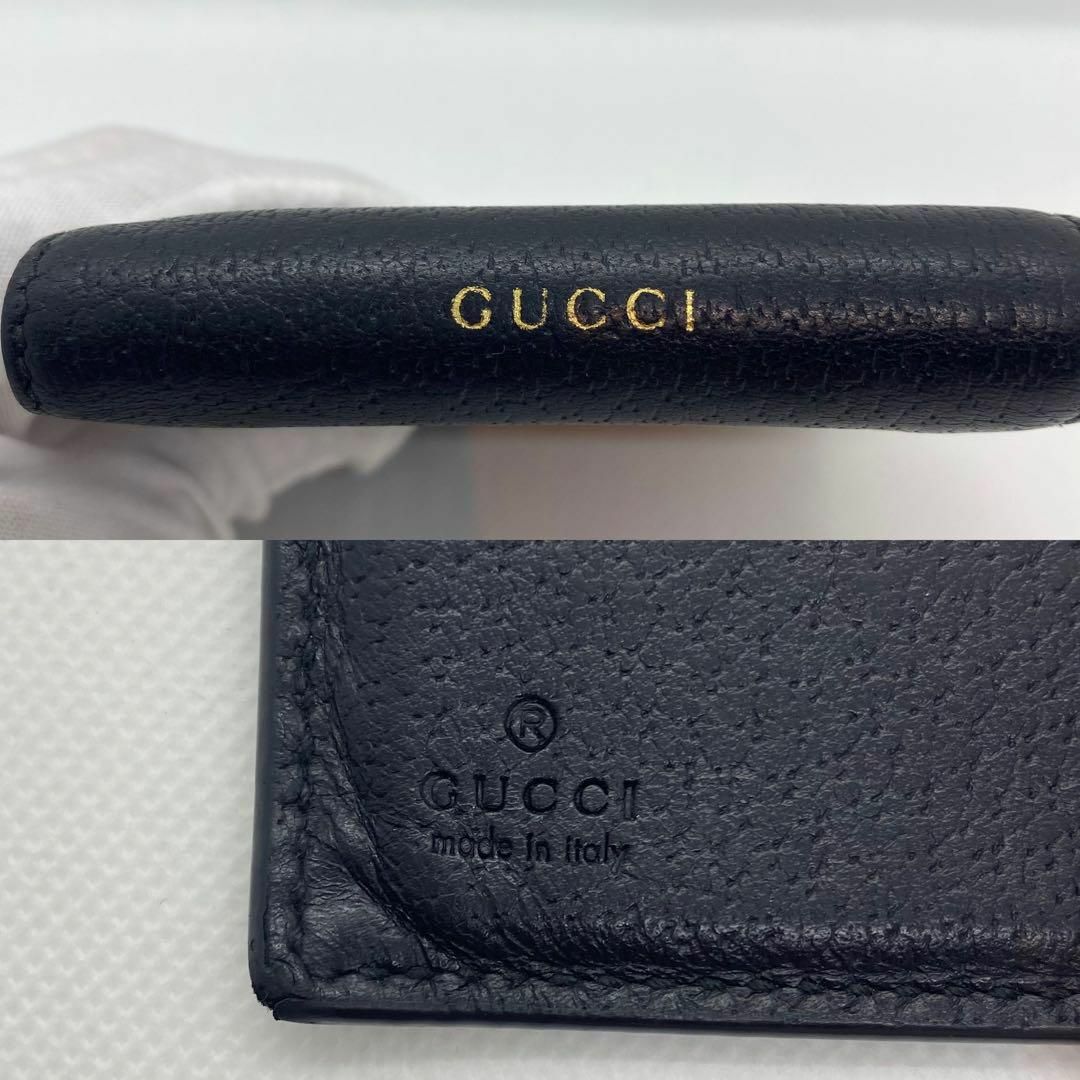 Gucci - 【極美品】グッチ ビー 蜂 二つ折り財布 コンパクト レザー 黒