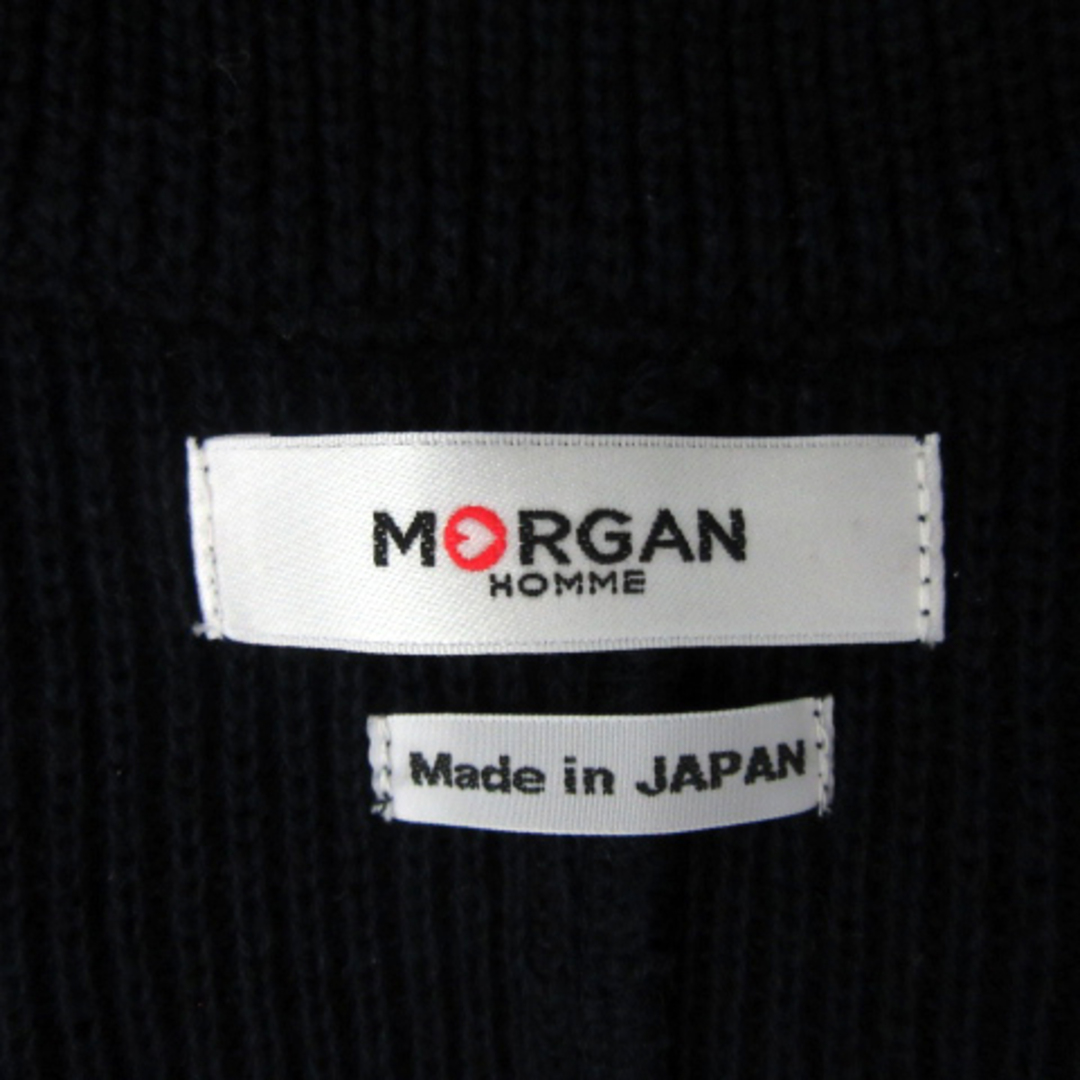 MORGAN HOMME(モルガンオム)のモルガンオム ニットジャケット ミドル丈 オープンカラー 無地 S 紺 ネイビー メンズのジャケット/アウター(テーラードジャケット)の商品写真