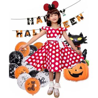 ハロウィン子供　コスプレ　ミニーちゃん衣装　裏地はコットン素材　バルーン付き(コスプレ)